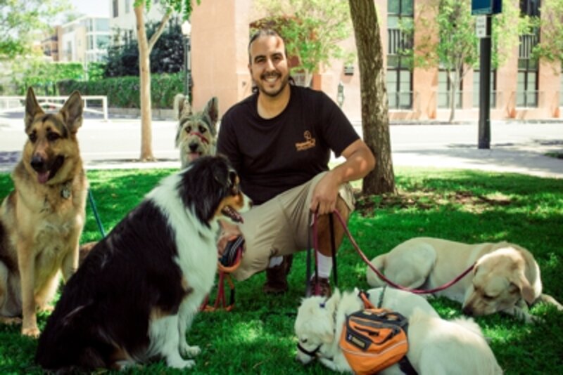 Nestor Escobar with a pack of dogs